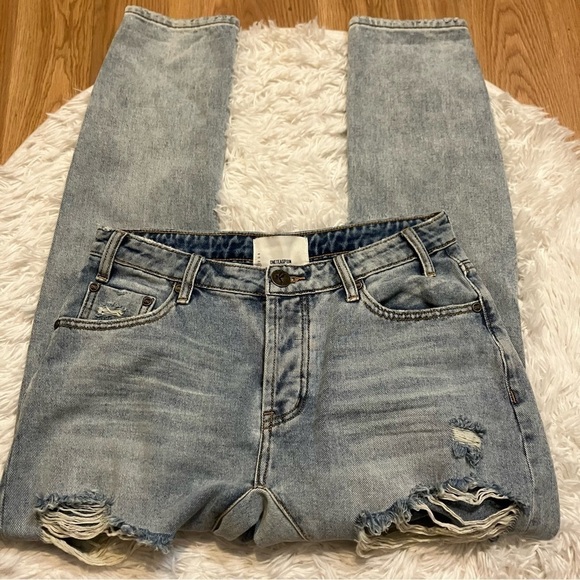 ONE Teaspoon Trashed Saints Boyfriend Jeans in Blue - Picture 1 of 11